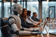 © BOONJUNG - People and artificial intelligence futuristic robot working together in office, Generative AI