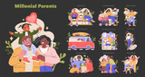 Fototapeta Dmuchawce - Millennial Parents set. Vector illustration.