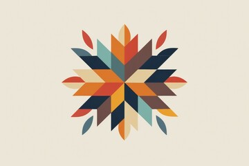 Sticker - A colorful quilt pattern with a blue and orange leaf. Risograph effect, trendy riso style