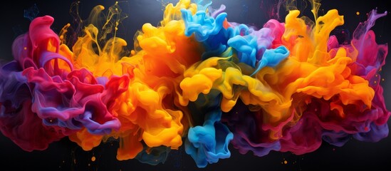 Poster - Vibrant liquid paint of various colors is slowly being swirled and mixed into clear water creating fascinating patterns