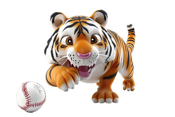 Sticker - Cute Tiger Playing Baseball