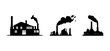 Set of Silhouettes of factories with chimneys on isolated background