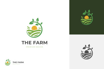 Wall Mural - Farming agronomy or plantation Logo icon design wit growing plant graphic Simple Logo. Organic Life Style Branding vector logo template