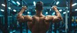 Strengthening Back Muscles: A Bodybuilder Performing Lat Pulldown Exercise. Concept Fitness, Back Muscles, Bodybuilding, Lat Pulldown, Exercise