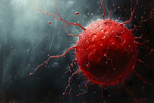 Meticulously Painted Red Blood Cell on Canvas Capturing Its Intricate Organic Structure and Vibrant Hues Through Expressive Brushwork