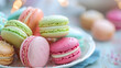 Plate of colorful macarons providing a delight