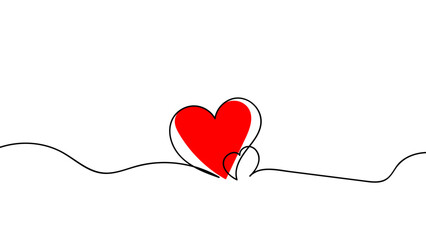 One continuous drawing of heart and color shape love sign. Thin flourish and romantic symbols in simple linear style. Editable stroke. Doodle outline no background. card, banner. vector illustration