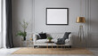 Empty mockup picture frame in modern living room