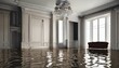 Flooding leading to noticeable water damage in living room