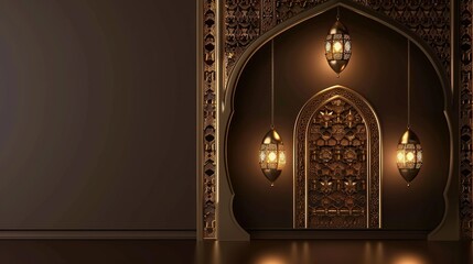 Wall Mural - 3D background vector Ramadan Kareem Islamic greeting card with lanterns