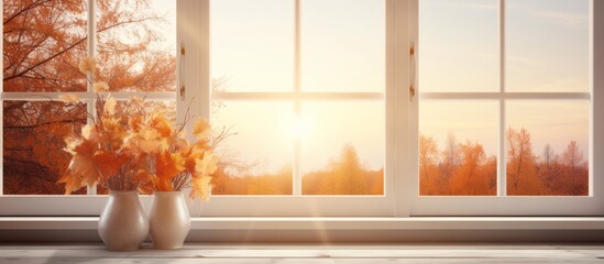 Poster - Floral arrangement displayed in a vase placed on a windowsill with natural light filtering in