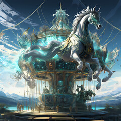 Poster - Solar-powered carousel with mythical creatures.