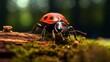 ladybug on green grass in nature. macro. shallow depth of field
