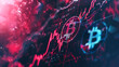 Futuristic Bitcoin wallpaper with line graph illustrating cryptocurrency market movements. Neon color srtyle