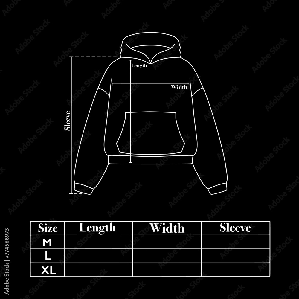 Size chart for hoodie crop top that can be edited as needed. This ...