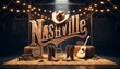 Nashville country music scene with cowboy boots and guitar, perfect for music festivals, country lifestyle, and southern culture marketing
