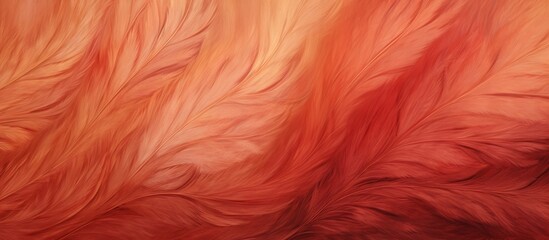 Poster - Vivid close up of a fabric with a striking red and orange feather design pattern