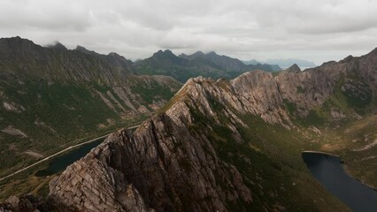 Wall Mural - Aerial view of Segla mountain above the sky, Norway during summer