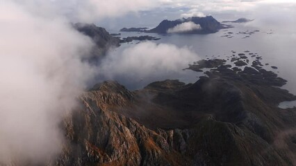 Wall Mural - Aerial view of Segla mountain above the sky, Norway during summer