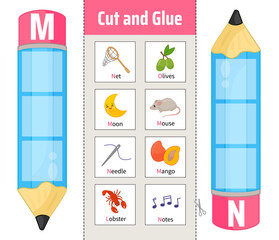 Wall Mural - Vector material for children to learn the alphabet. Cut out the cards and glue them onto pencils.
