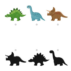 Wall Mural - Educational  game for children. Find the right shadow. Kids activity with cute cartoon dinosaurs
