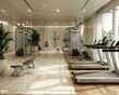 Functional and stylish home gym with mirrored walls and modern equipmentup32K HD