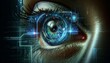 © FantasyLand86 - A close-up view of a cybernetic eye with reflections of code and futuristic user interfaces overlaid on the iris.