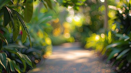 Sticker - Blur tropical garden with bokeh sun light abstract background.