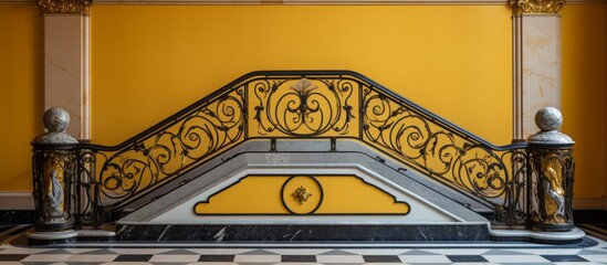 Poster - Close-up view showing a staircase with a flooring pattern of black and white checkered tiles