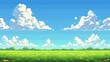 a blue sky with clouds and a green field below, this pixel art game background provides space in the middle of the screen for characters and text