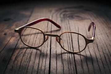 StockImage Old fashioned eyeglasses on antique wooden desk, vintage style