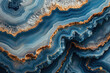 A closeup of an intricate blue and silver agate surface, showcasing the natural patterns in its crystallike texture. Created with Ai