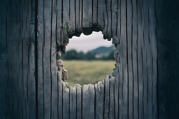 Texture of old wooden fence with hole, grunge background photo