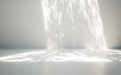 Wall Mural - Minimal background with blurred foliage shadow on a white wall, great for presentations. Made with generative AI technology.