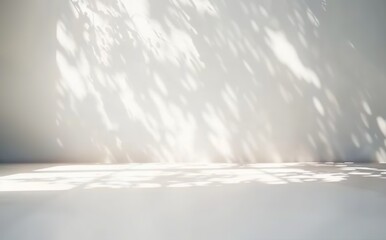 Wall Mural - Minimal background with blurred foliage shadow on a white wall, great for presentations. Made with generative AI technology.