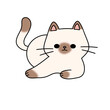 A cute cartoon cat is laying down on a white background. The cat has a playful and relaxed mood, as it is not in motion and he is enjoying its time