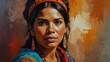 typical traditional peruvian woman abstract portrait oil pallet knife paint painting on canvas with large brush strokes art illustration on plain white background from Generative AI