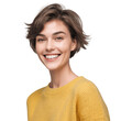 © drimerz - portrait of a smiling woman with short hair wearing yellow shirt isolated on transparent background