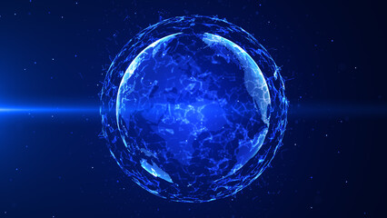 Poster - Global network connection digital earth rotating. Dot and line with polygon, Blue color and dark background. 3D rendering