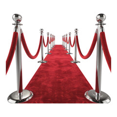 Red carpet and velvet ropes isolated on transparent background