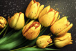 Yellow tulips on pastel color background. Top view. Generative AI	
