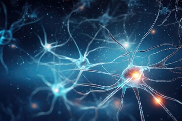 Poster - lighting neuron cell, 3d rendering of neuron cell with neurons and nervous system science background