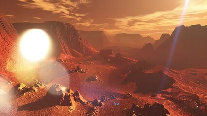 Wall Mural - fantasy mountain landscape on cosmic alien planet with starry sky picturesque. poster presenting an 