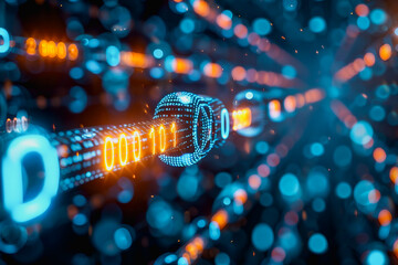 binary numeric data transmission chain of nodes connected in a network form, p2p connection.