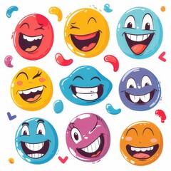 Wall Mural - Clipart illustration with various types of smiley faces on a white background.	