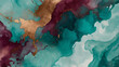 Eastern Influence Abstract Watercolor Background in Aquamarine, Burgundy, and Copper.
