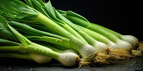 Wall Mural - A bunch of green onions with some water droplets on them