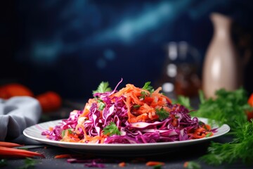 Poster - A plate of food with a purple cabbage and carrots on it