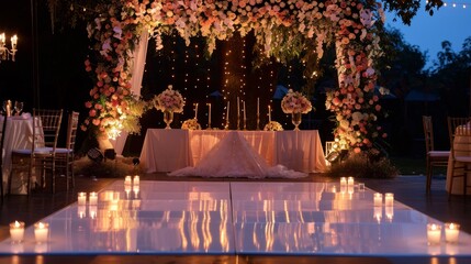 Poster - A white dance floor covered in candles and flowers