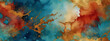 Far East Abstract Watercolor Background in Azure, Vermilion, and Antique Gold.